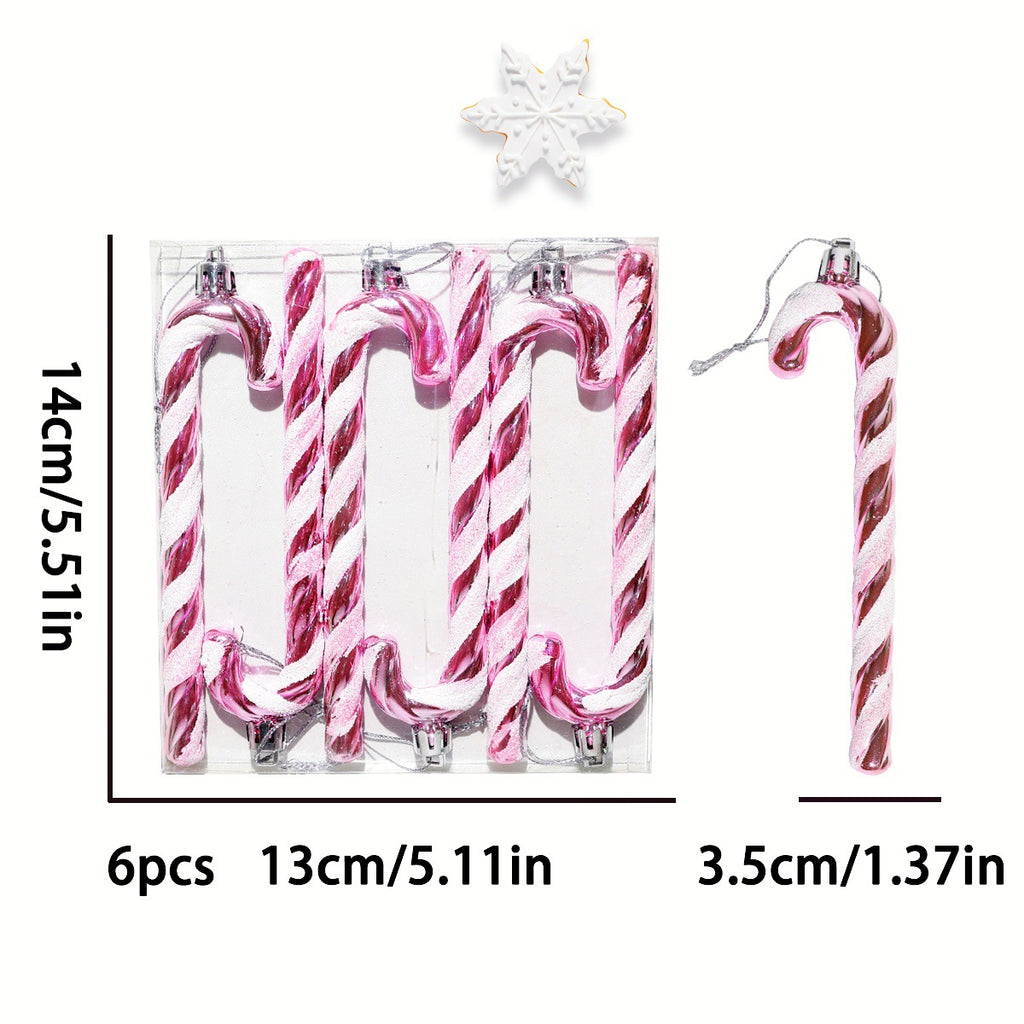 Glossy Striped Candy Cane Tree Ornament Set - Pink