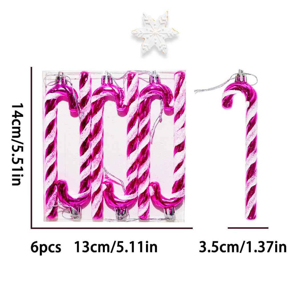 Glossy Striped Candy Cane Tree Ornament Set - Rose