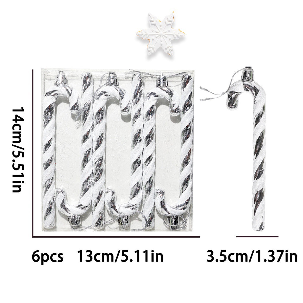 Glossy Striped Candy Cane Tree Ornament Set - Silver