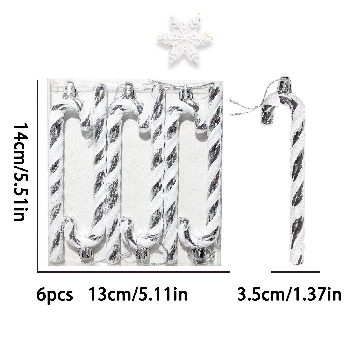 Glossy Striped Candy Cane Tree Ornament Set - Silver