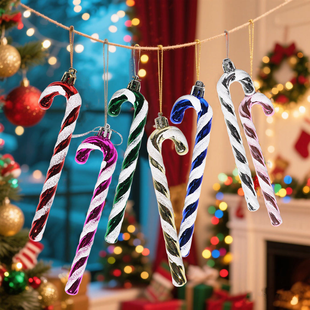 Glossy Striped Candy Cane Tree Ornament Set