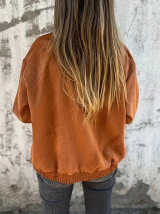 Zip Front Suede Effect Bomber Jacket - Brown - 3