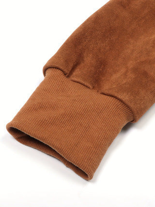Zip Front Suede Effect Bomber Jacket - Brown - 4