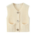 Chunky Rib Knit Button Vest With Pockets - Apricot