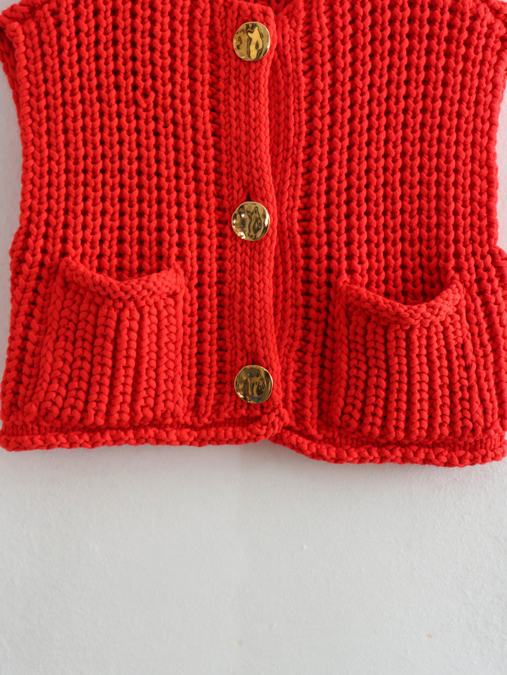 Chunky Rib Knit Button Vest With Pockets - red - 2