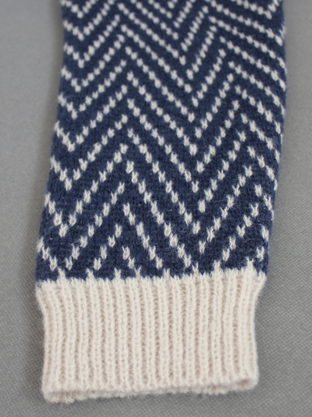 Chevron Knit Mock Neck Contrast Trim Sweater - Blue - 2