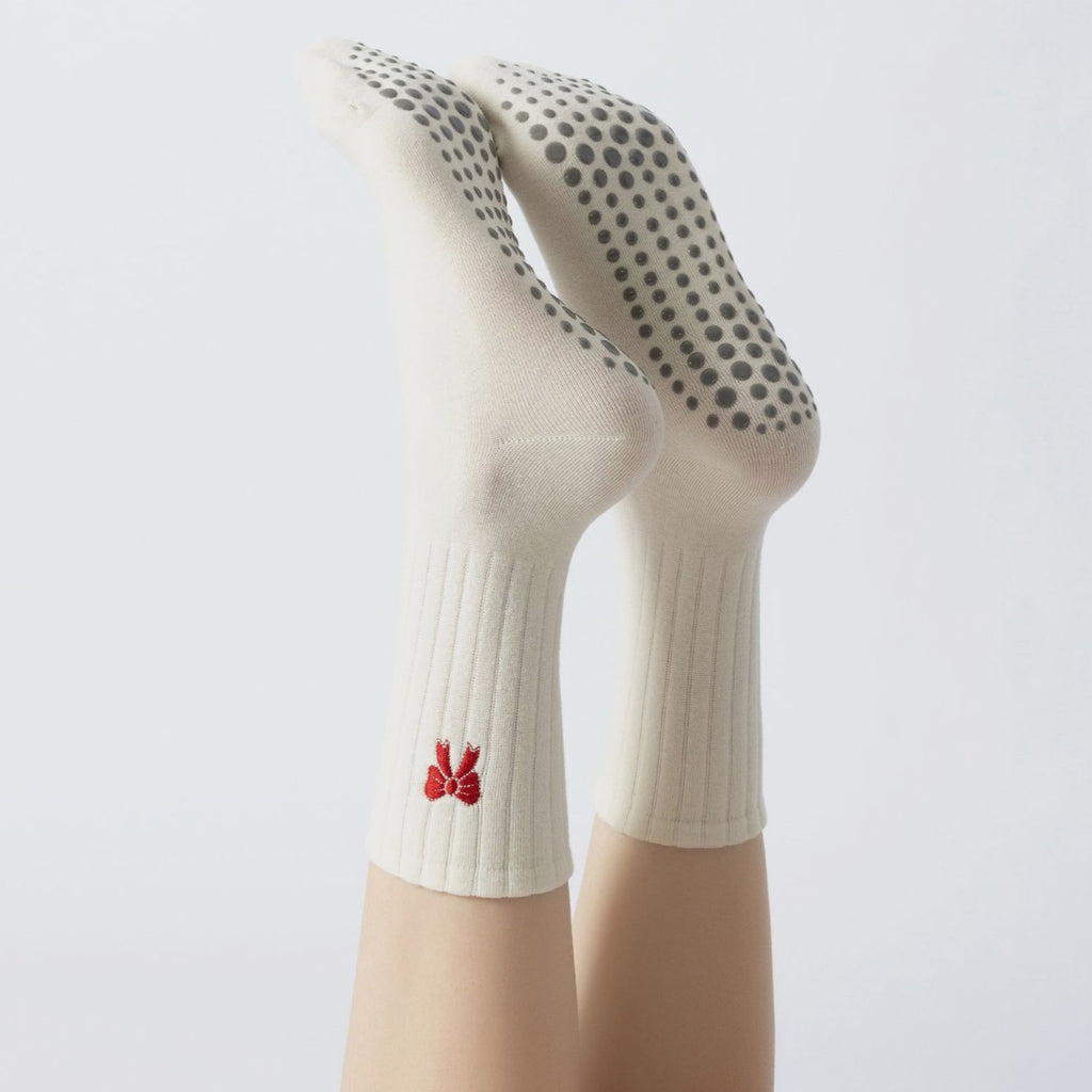 Bow Embroidered Striped Grip Socks - Color_3 - 1