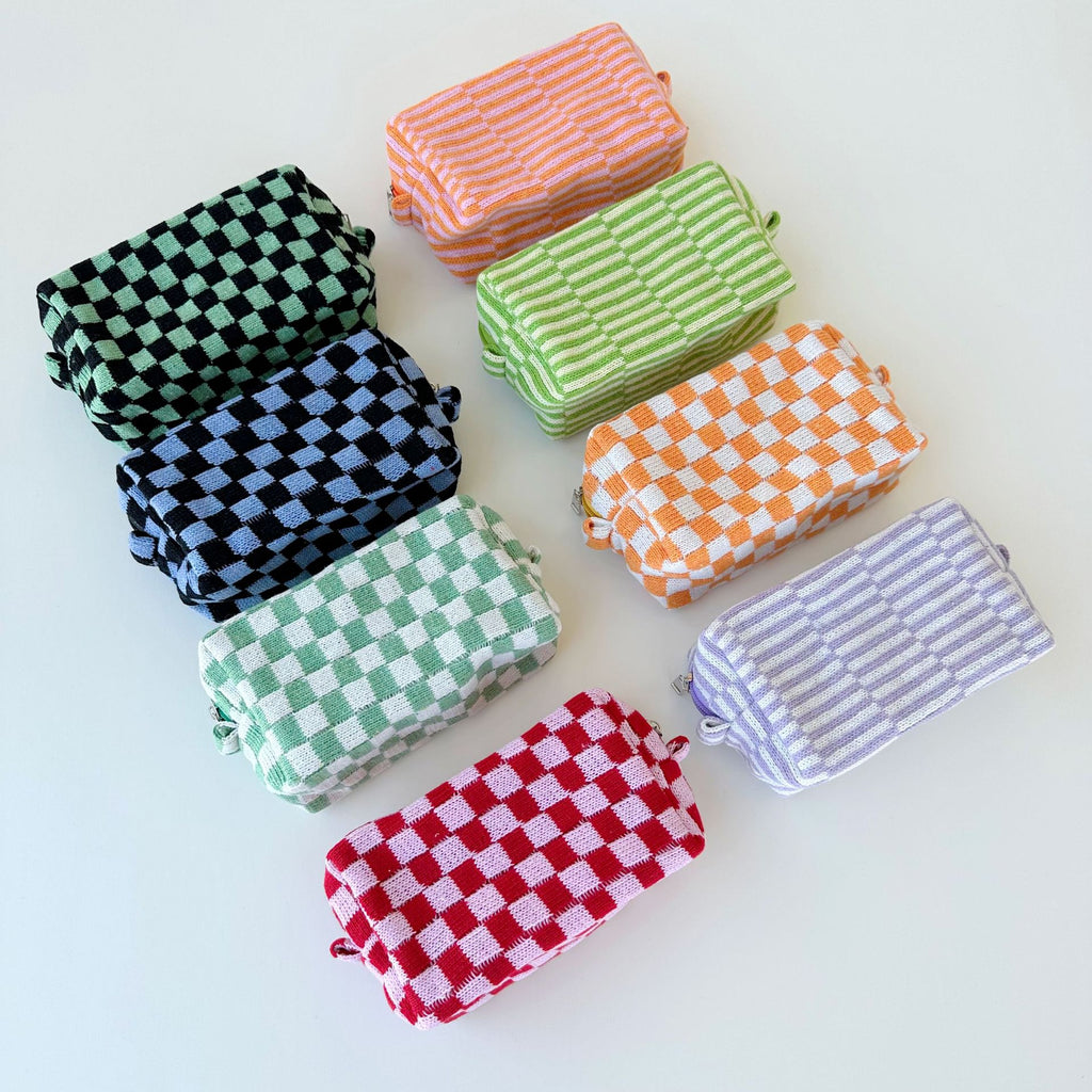 Two Tone Check Knit Makeup Pouch