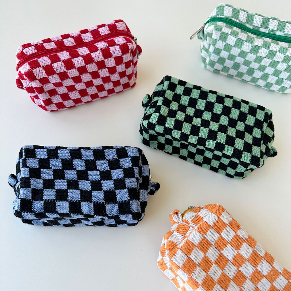 Two Tone Check Knit Makeup Pouch - view 1