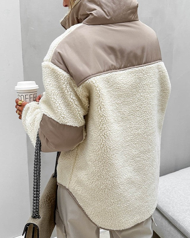 Sherpa Half Zip Oversized Pullover Sweatshirt - White - 3