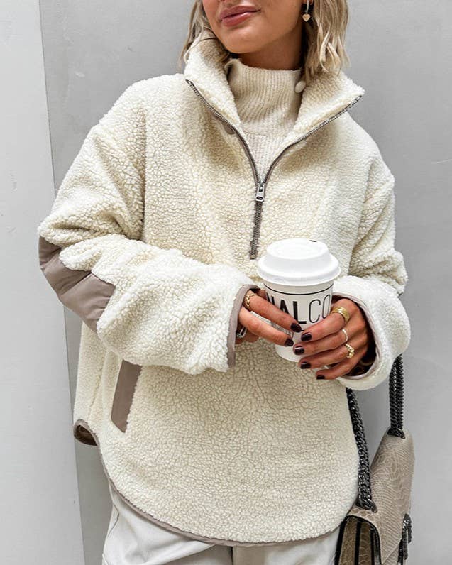 Sherpa Half Zip Oversized Pullover Sweatshirt