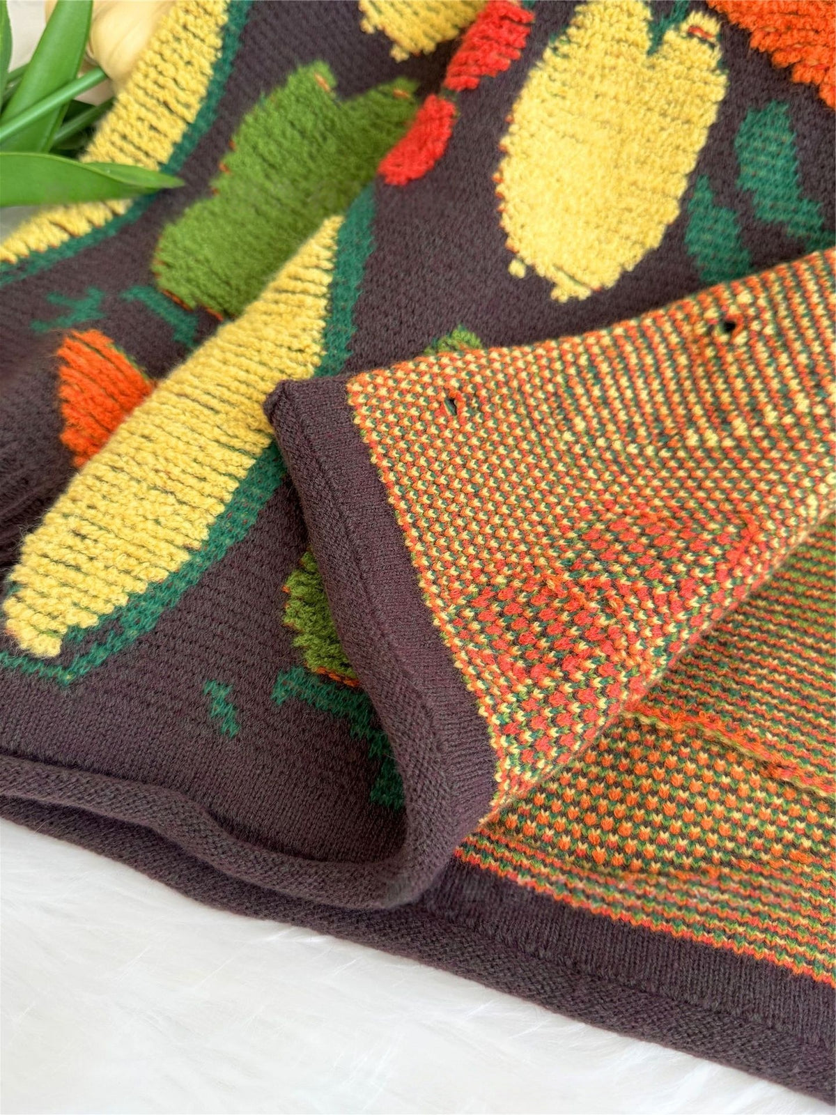 Quirky 3D Veggie Knit Oversized Cardigan