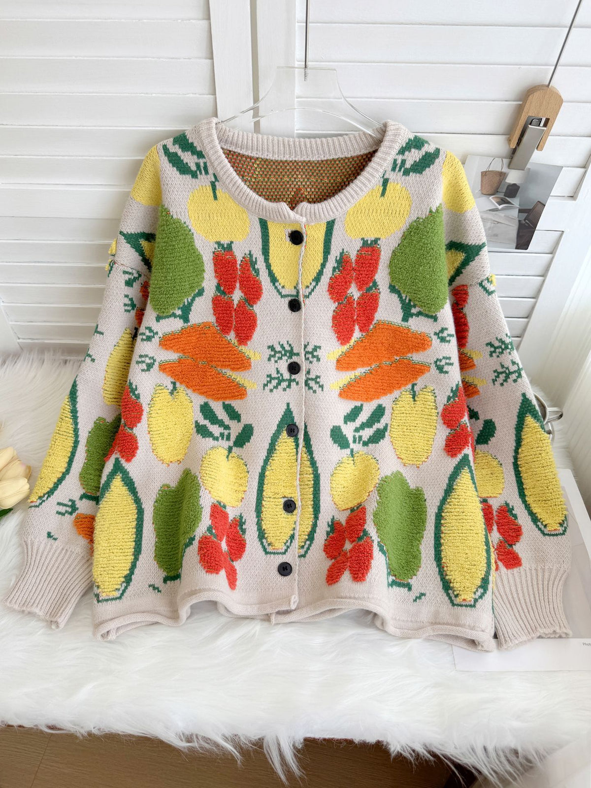 Quirky 3D Veggie Knit Oversized Cardigan - view 11