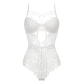 Strappy Eyelash Lace Underwire Mesh Bodysuit - White