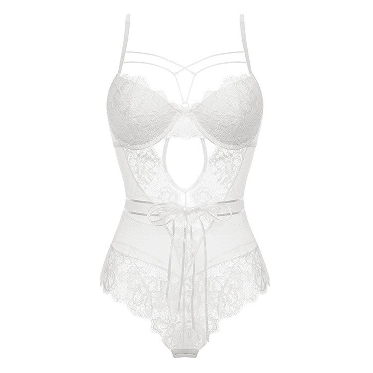 Strappy Eyelash Lace Underwire Mesh Bodysuit