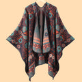 Boho Medallion Print Blanket Poncho Cape - Navyblue