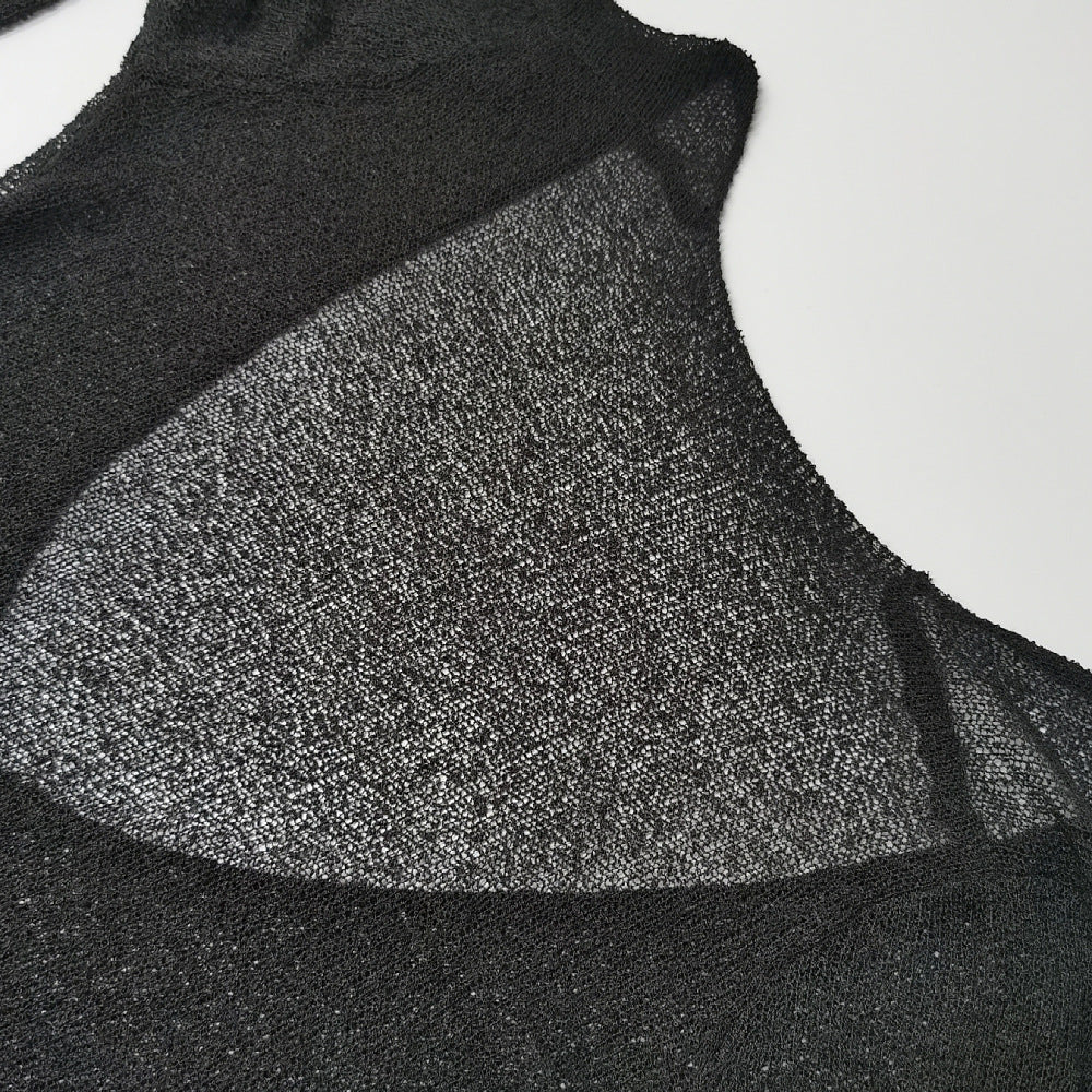 Sheer Knit Long Sleeve Maxi Cover Up - Black - 4