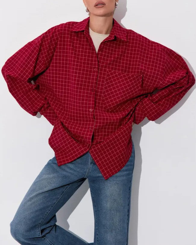 Oversized Windowpane Plaid Button Down Shirt