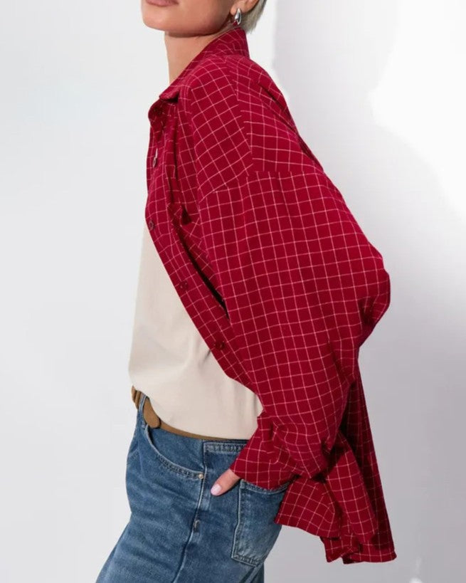 Oversized Windowpane Plaid Button Down Shirt - view 1