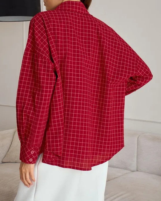 Oversized Windowpane Plaid Button Down Shirt - view 3