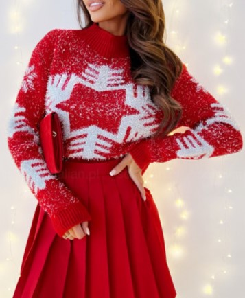 Snowflake Jacquard Mock Neck Sweater - Red