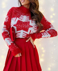 Snowflake Jacquard Mock Neck Sweater - Red