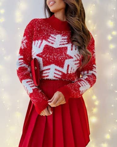Snowflake Jacquard Mock Neck Sweater