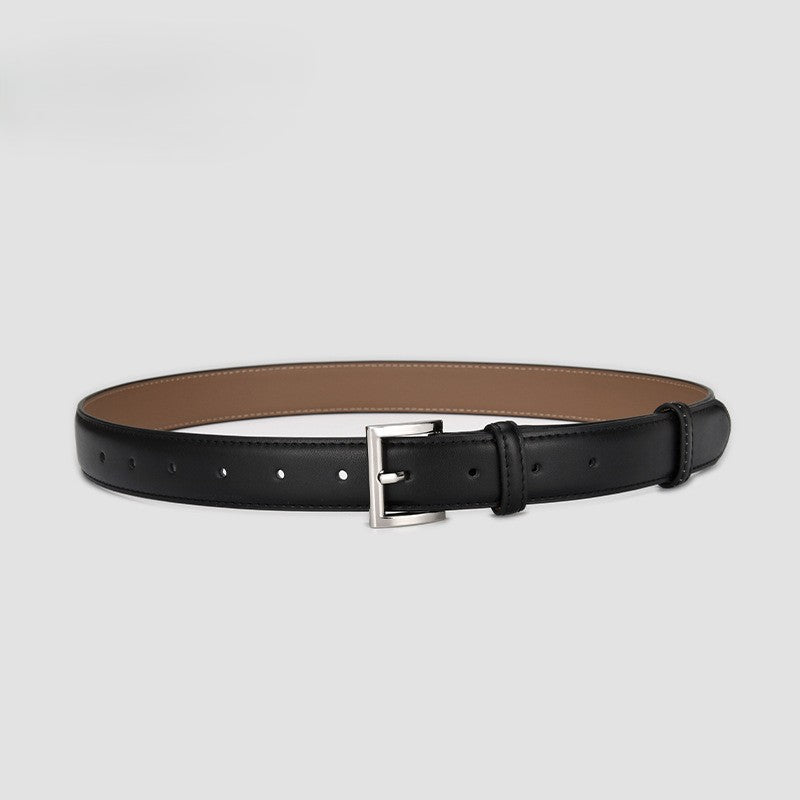 Classic Square Pin Buckle Slim Belt - Black