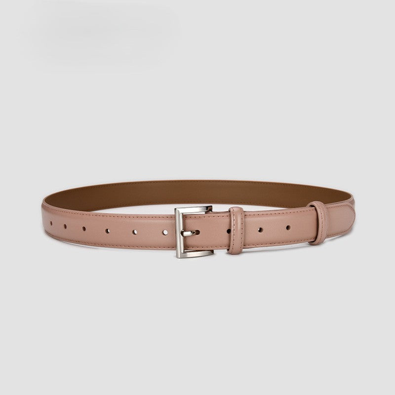 Classic Square Pin Buckle Slim Belt - Pink