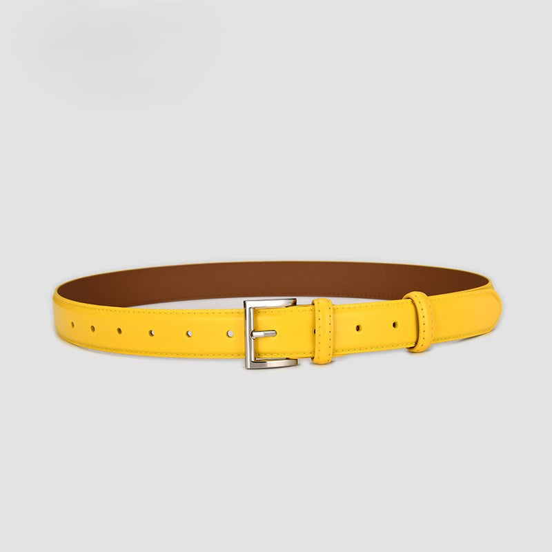 Classic Square Pin Buckle Slim Belt - Yellow