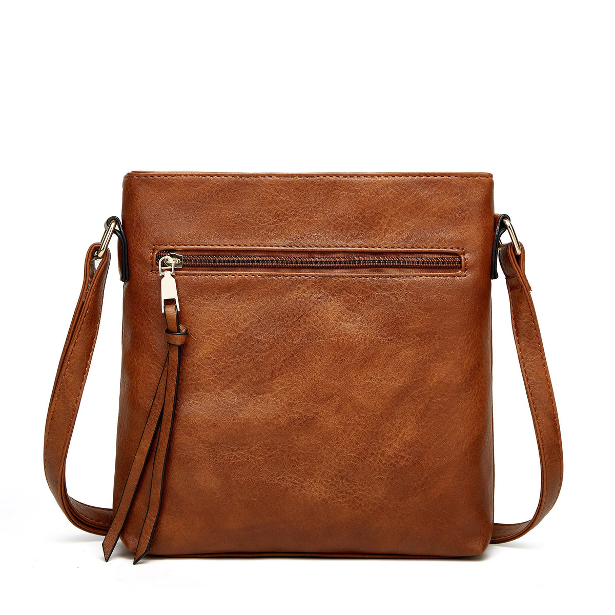 Soft Faux Leather Zip Crossbody Bag with Tassel