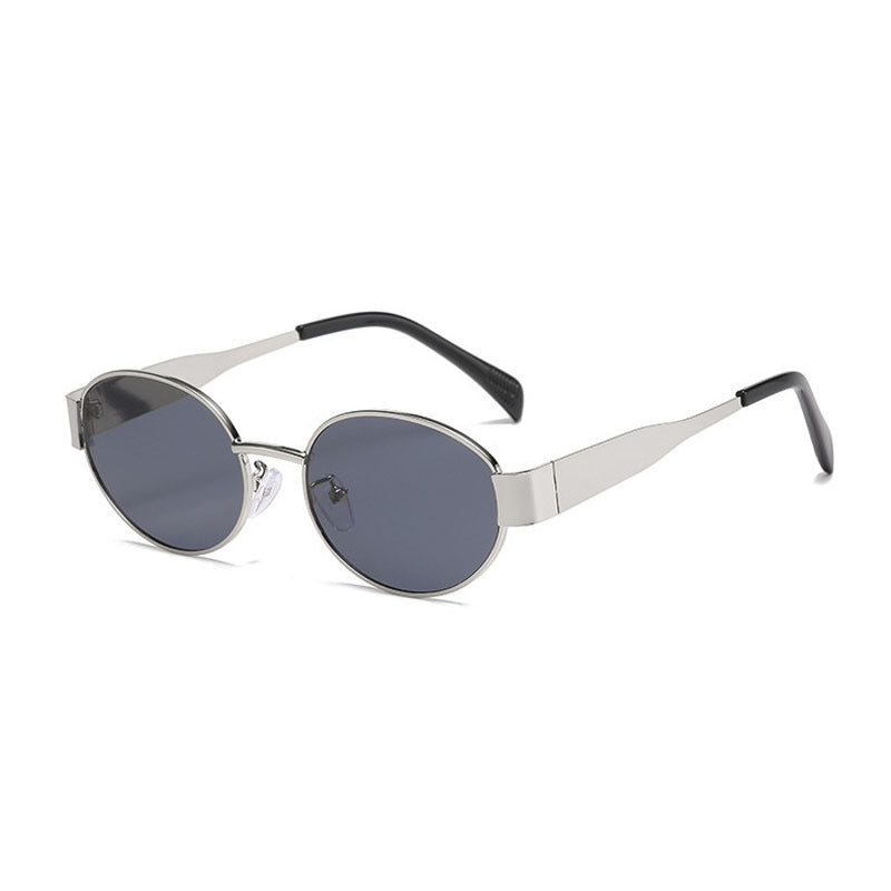 Retro Oval Sunglasses With Slim Temples - C3