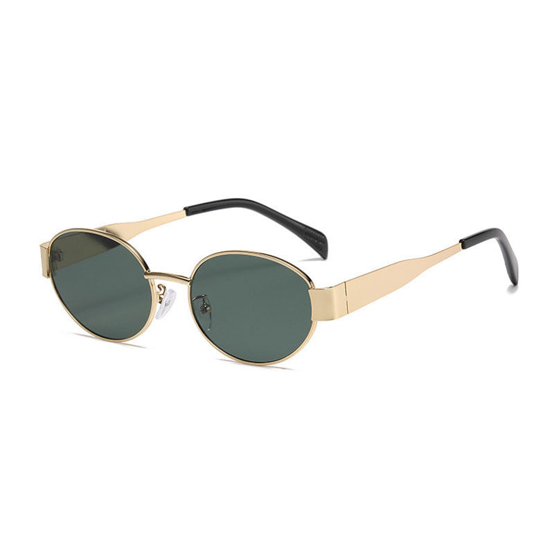 Retro Oval Sunglasses With Slim Temples - C4