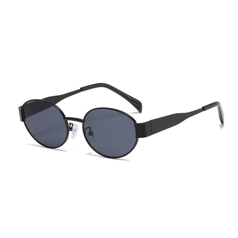 Retro Oval Sunglasses With Slim Temples - C5