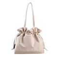Ruched Drawstring Nylon Bucket Shoulder Bag - Off White