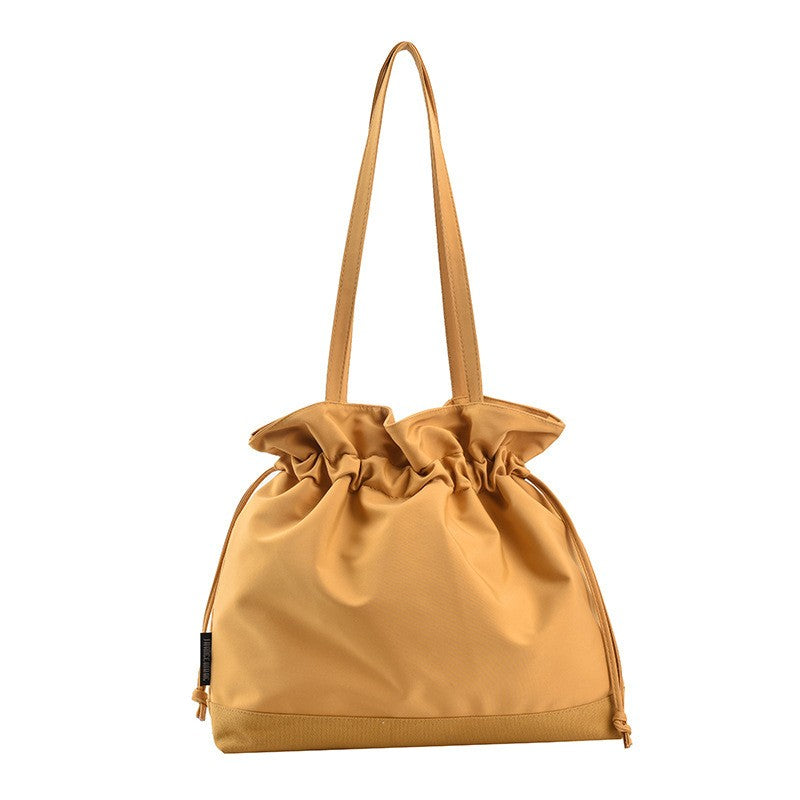 Ruched Drawstring Nylon Bucket Shoulder Bag