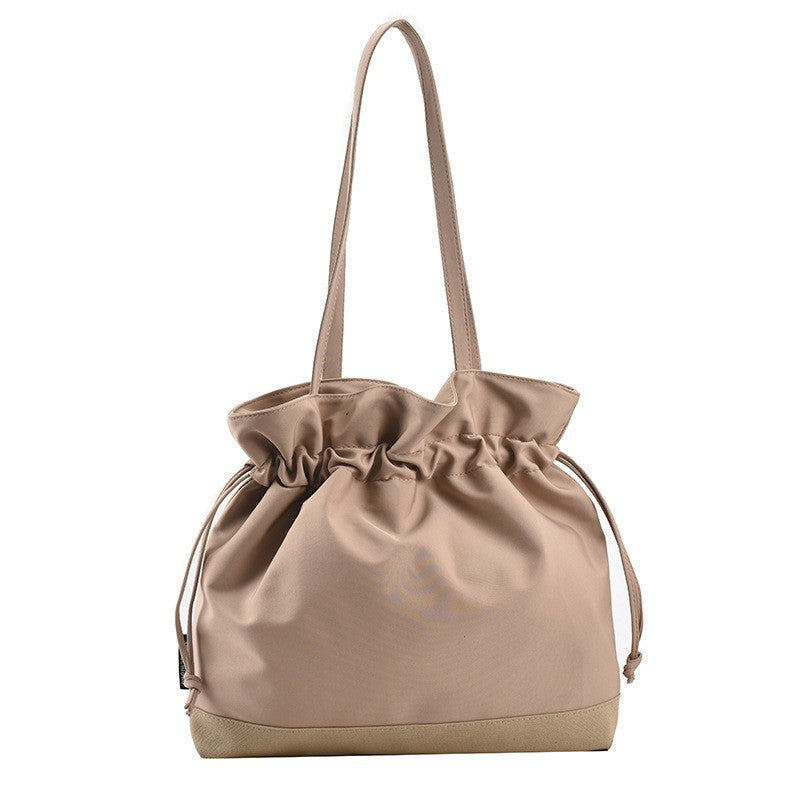 Ruched Drawstring Nylon Bucket Shoulder Bag