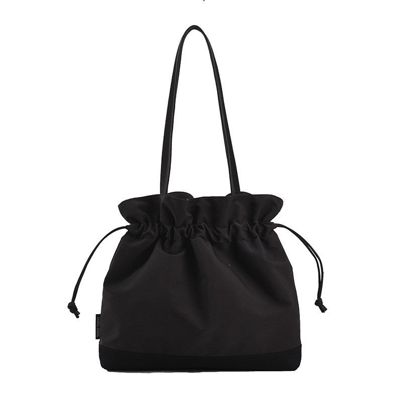 Ruched Drawstring Nylon Bucket Shoulder Bag