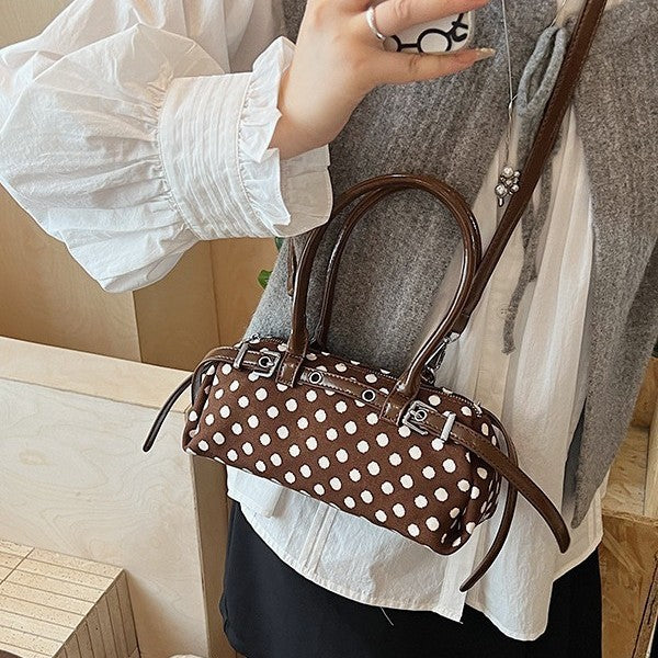 Polka Dot Barrel Bag with Buckle Straps