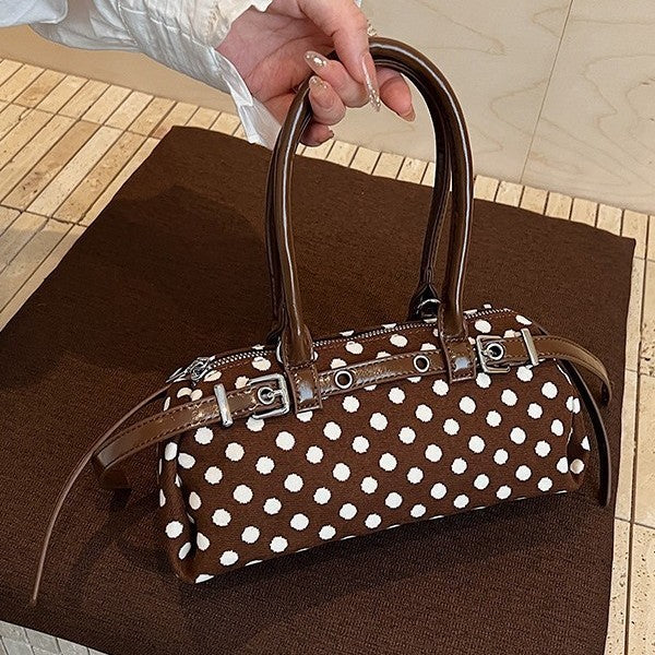 Polka Dot Barrel Bag with Buckle Straps