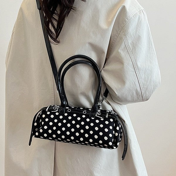 Polka Dot Barrel Bag with Buckle Straps