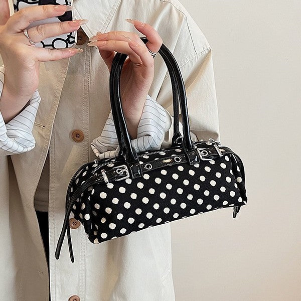 Polka Dot Barrel Bag with Buckle Straps
