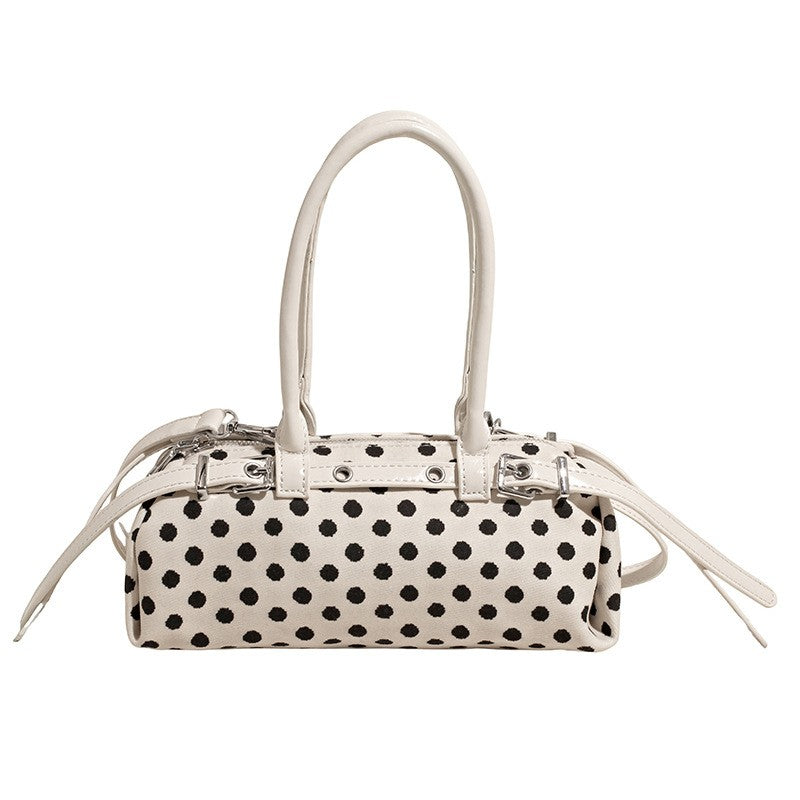 Polka Dot Barrel Bag with Buckle Straps