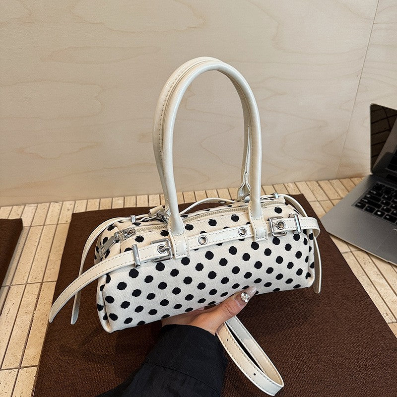 Polka Dot Barrel Bag with Buckle Straps