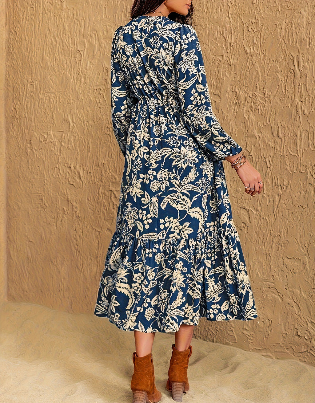 Boho Floral Long Sleeve Tiered Maxi Dress - view 1