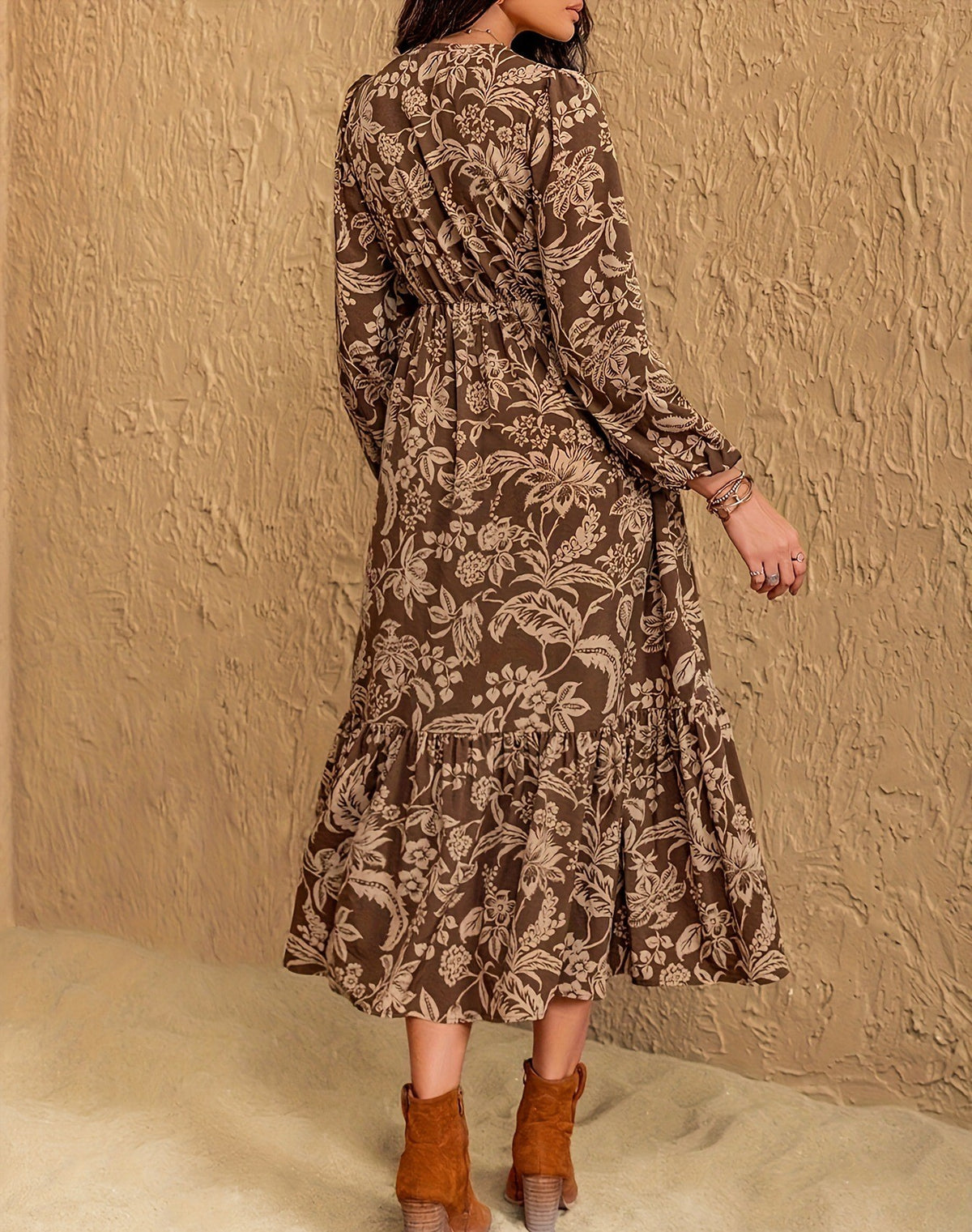 Boho Floral Long Sleeve Tiered Maxi Dress - view 2