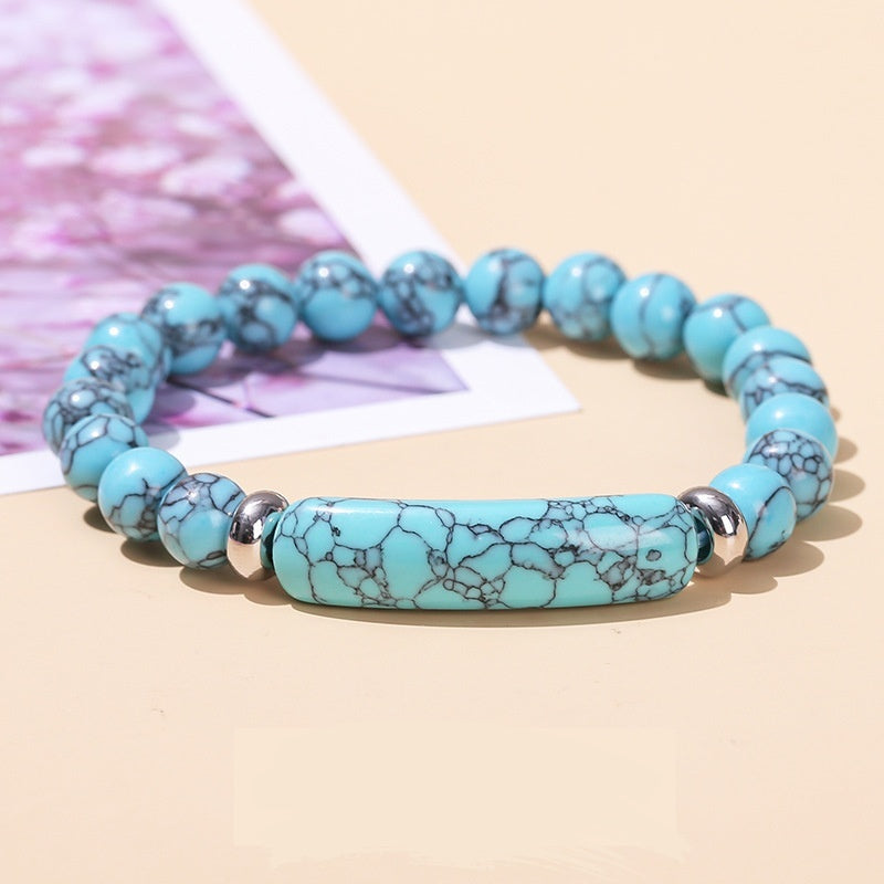 Natural Stone Bar Beaded Stretch Bracelet - Color_02