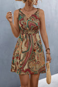 Paisley Print Knot Strap Mini Dress - Taupe