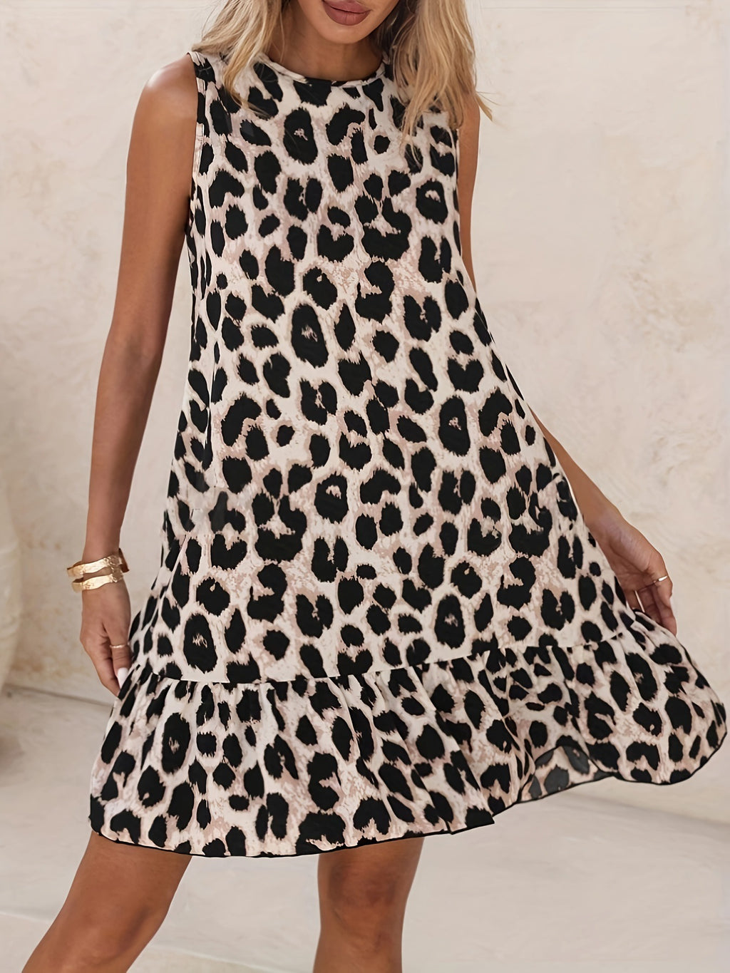 Leopard Print Tie Back Ruffle Hem Mini Dress - Leopard - 2