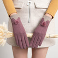 Fur Pom Cat Ear Cuff Winter Gloves - Purple